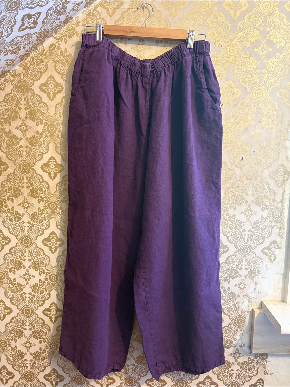 FLAX 100% Linen Plum Purple Wide Leg Culottes